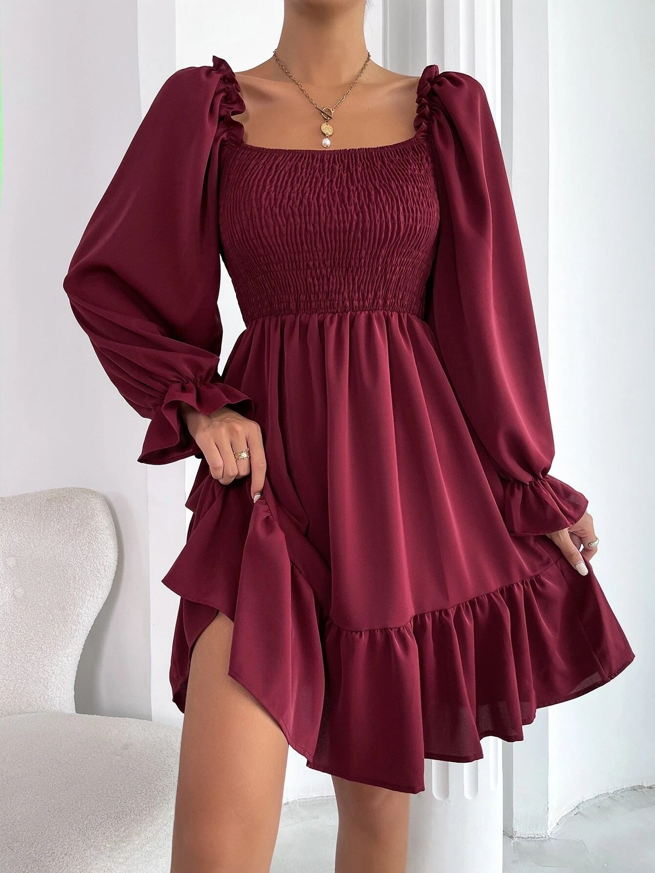 Flared Long Sleeve Dresse